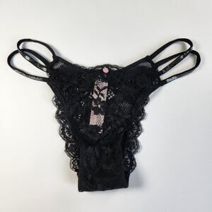 Victoria's Secret Dream Angels Black Lace Shine Strappy Brazilian Panty - Small